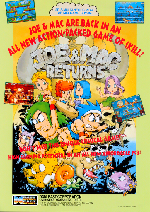Joe & Mac Returns (Japan, Version 1.2, 1994.06.06) Arcade Game Cover